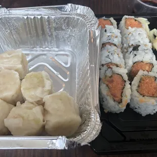 Shrimp Shumai and spicy tuna roll