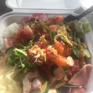 Salmon yellowtail octopus Poke Bowl