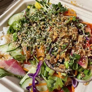 salad and rice poke bowl