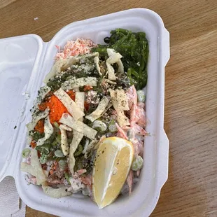 Salmon poke bowl (medium, $16)