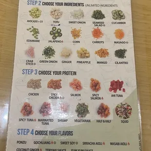 Poke bowl menu Use a dry erase marker and select your ingredients