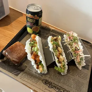 Butter mochi, shark bait salmon, fish fry @ Californ I Ayee tacos. Sooo good!
