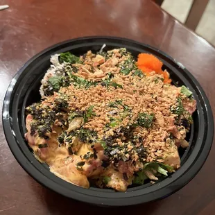 a bowl of food on a table