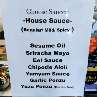 Sauce Choices