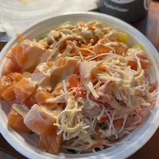 Build Your Own Poke Bowl with salmon and crab
