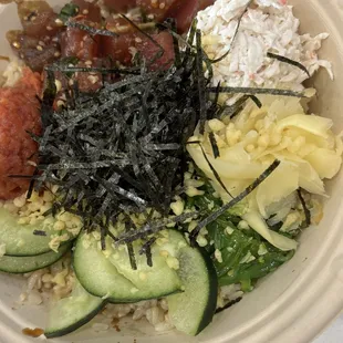 My friend likes crab salad.  Regular (size) Poke Rice Bowl