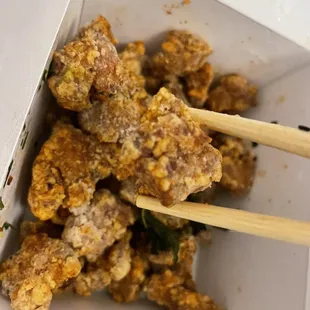 Basil fried popcorn chicken, the winner of the night!