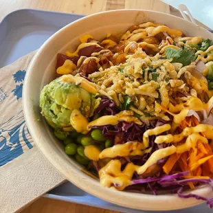 a bowl of food on a tray