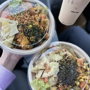 2 Medium bowls, 3 scoops each with a generous amount of toppings! Love it