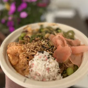 Small Build Your Own (2 Scoops) with spicy miso salmon and shrimp