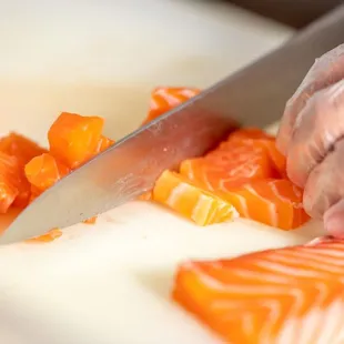 We have fresh fish delivered to our stores daily! And we filet it right before lunch to make the freshest poke bowl