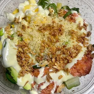 Large Bowl  With Spicy Tuna and lots of toppings!