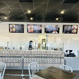 Menu boards and prep station