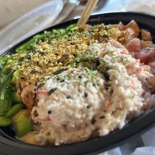 a close up of a bowl of food