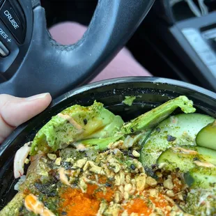 This is my first free slice of avocado with a tiny sliver &quot;extra&quot; that cost me $1.50‍