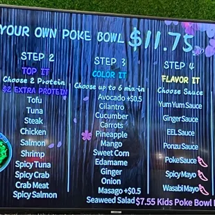 Poké bowl menu