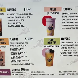 Tea menu