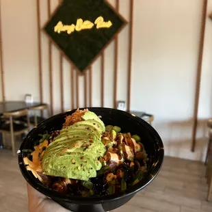 Two scoop bowl with avocado