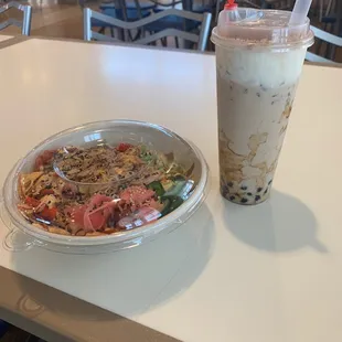 Tiramisu milktea and House Poke Bowl