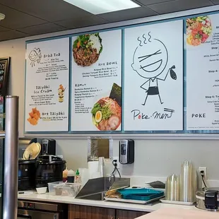 menus on the wall of a restaurant