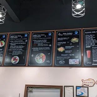 menus and prices on the wall