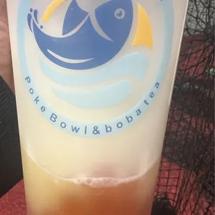 Pineapple slush with strawberry popping boba. Sooooo good!