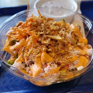 Create your own spicy poke bowl.