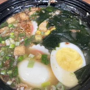 Ramen bowl with egg and fried tofu
