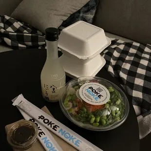 Miyagi Bowl with side Musubi&apos;s and Saki