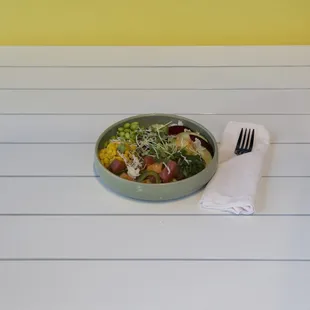 a bowl of food on a table