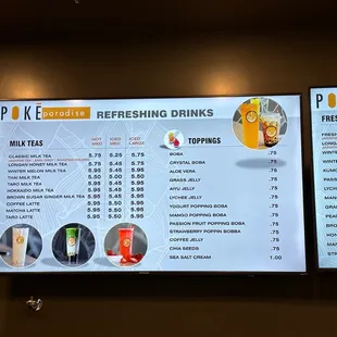 Drinks menu