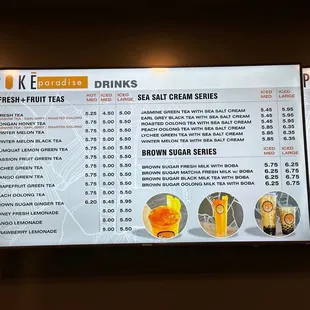 Drinks menu