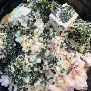 Regular bowl with shrimp, tofu, and tuna.