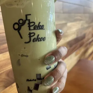 Blended Matcha with Coffee Jelly