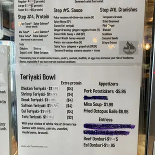 a menu for a poke bowl