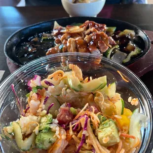 Large poke bowl and chicken teriyaki