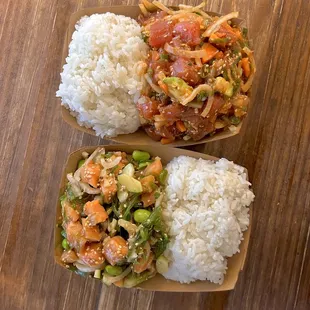 two bowls of rice and vegetables
