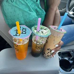 Left to right: Mango w/green tea, Blueberry lemon and Oreo Milk Tea.