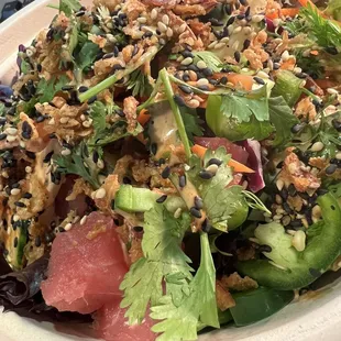 My Poke bowl with ahi and salmon. Yum!