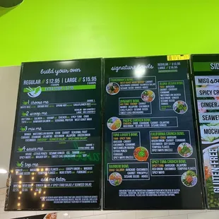 Build your own bowl and signature bowls menu