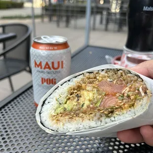 POKE BURRITO W/ MAUI POG SELTZER (straight from Hawaii)