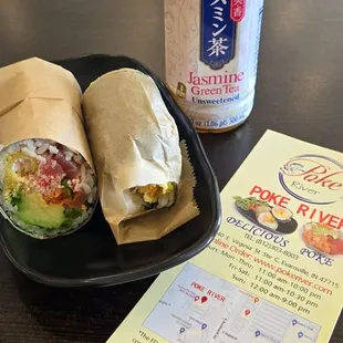 Sushi burrito with this, shrimp tempura jalepeno and yuzu sauce (and more)