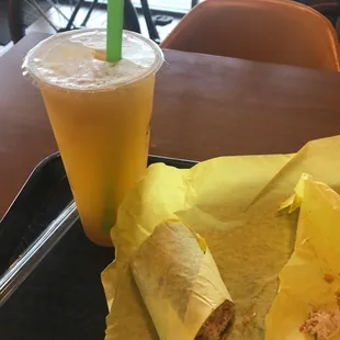 Tempura shrimp wrap, (really sweet and spicy good ), plus an ice tea for 30% off with it