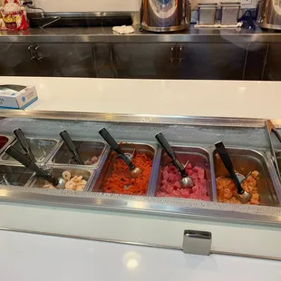 a display of different types of ice cream