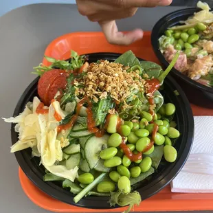 Regular bowl with a scoop of spicy tuna and a scoop of salmon!