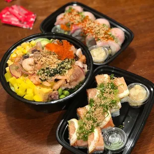 Signature Poke Combo + 49er's roll + double hamachi roll