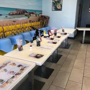 a long table in a restaurant