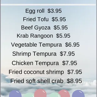 Appetizer menu updated