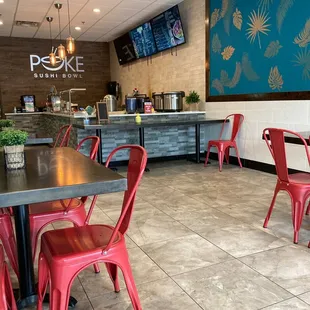 tables and chairs in a restaurant