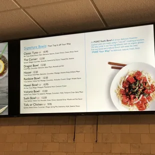 a menu for poke sushi